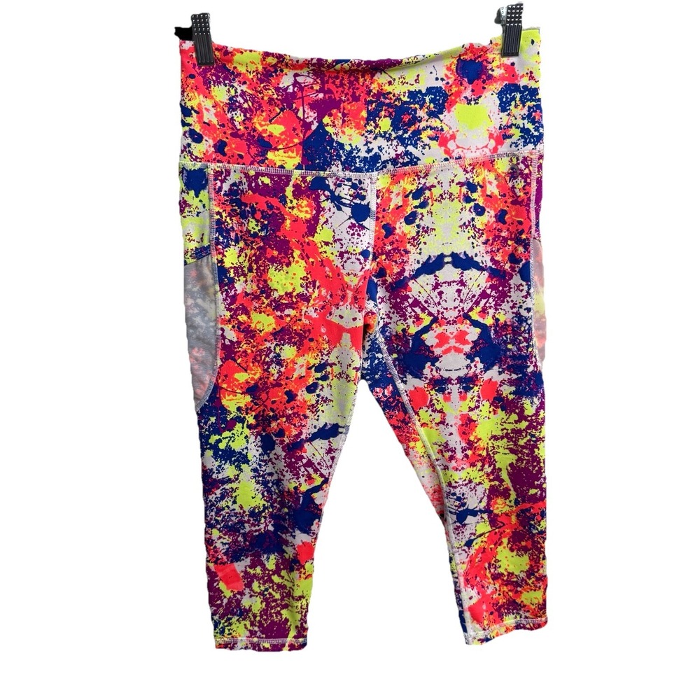 TLF Power Mesh Cropped Leggings Womens Size Medium Pockets Multicolor Athleisure